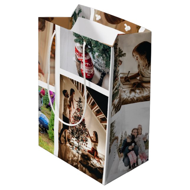Create Your Own Custom Photo Christmas Collage  Medium Gift Bag (Back Angled)