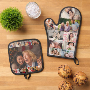 Create your own Custom Photo Collage Personalized Oven Mitt & Pot Holder Set