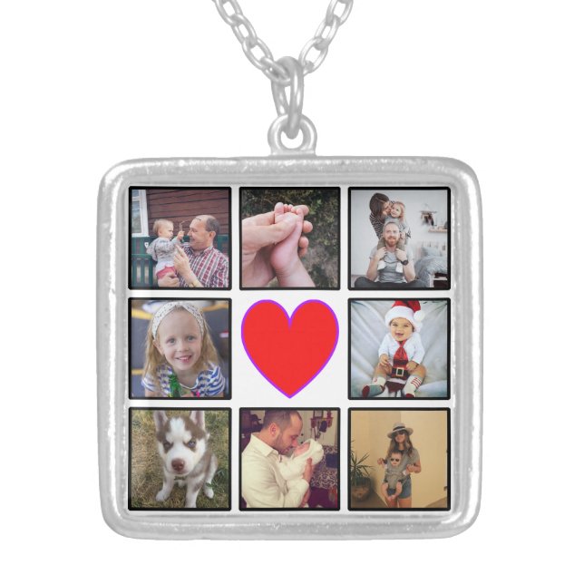 Create Your Own Custom Photo Collage Silver Plated Necklace (Front)
