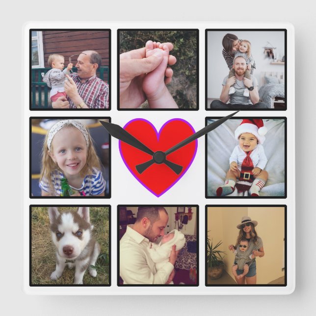 Create Your Own Custom Photo Collage Square Wall Clock (Front)