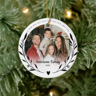 Create Your Own Custom Photo Family Name Leaf Reef Ceramic Ornament