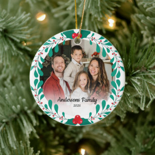 Create Your Own Custom Photo Family Name Leaf Reef Ceramic Ornament