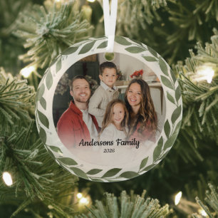 Create Your Own Custom Photo Family Name Leaf Reef Glass Ornament