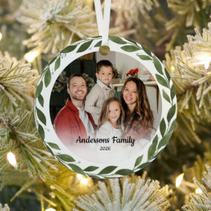 Create Your Own Custom Photo Family Name Leaf Reef Metal Ornament