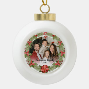Create Your Own Custom Photo Family Name Year Ceramic Ball Christmas Ornament