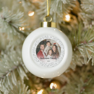 Create Your Own Custom Photo Family Name Year Ceramic Ball Christmas Ornament