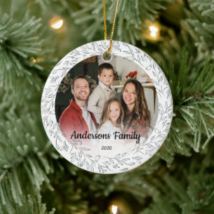 Create Your Own Custom Photo Family Name Year Ceramic Ornament