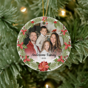 Create Your Own Custom Photo Family Name Year Ceramic Ornament