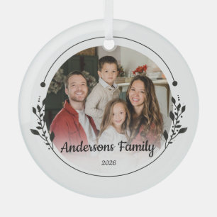 Create Your Own Custom Photo Family Name Year Glass Ornament