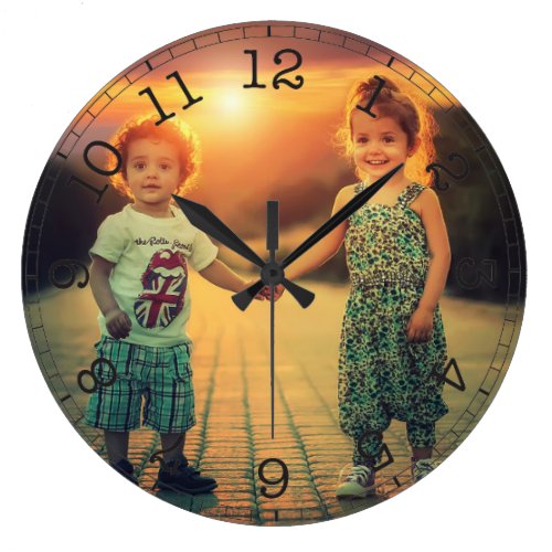 Create Your Own Custom Photo Modern Large Clock - Decorative personalizable modern minimalist clock design with your custom photo, image or logo.