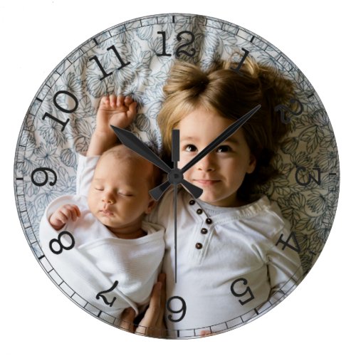 Create Your Own Custom Photo Modern Large Clock - Decorative personalizable modern minimalist clock design with your custom photo, image or logo.