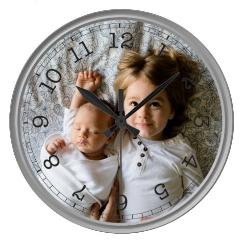 Create Your Own Custom Photo Modern Large Clock - Decorative personalizable modern minimalist clock design with your custom photo, image or logo.