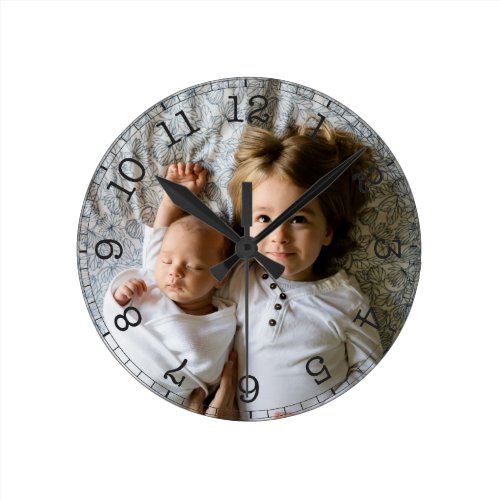 Create Your Own Custom Photo Modern Round Clock - Decorative personalizable modern minimalist clock design with your custom photo, image or logo.