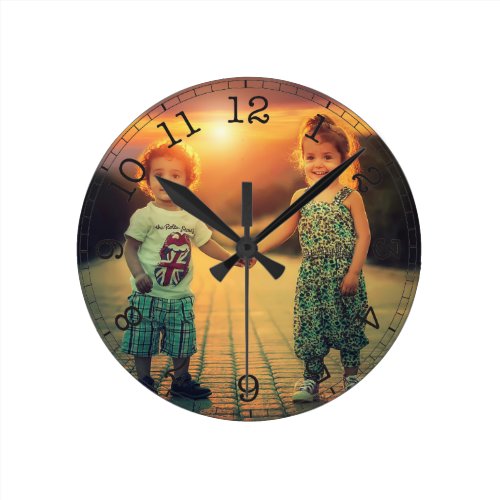 Create Your Own Custom Photo Modern Round Clock - Decorative personalizable modern minimalist clock design with your custom photo, image or logo.