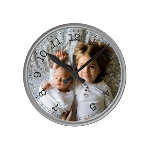 Create Your Own Custom Photo Modern Round Clock - Decorative personalizable modern minimalist clock design with your custom photo, image or logo.