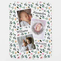 Create Your Own Custom Photo Name Floral Girl Baby Blanket Zazzle