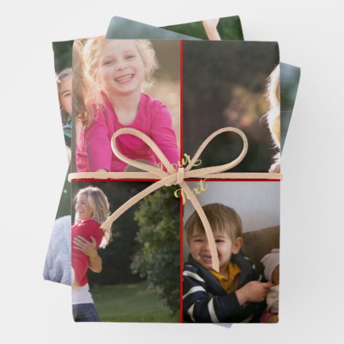 Create Your Own Custom Photo Red Gold Christmas Wrapping Paper Sheets