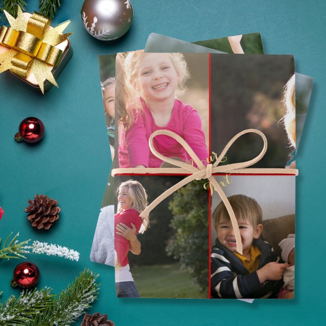 Create Your Own Custom Photo Red Gold Christmas Wrapping Paper Sheets (Create Your Own Custom Photo Red Gold Christmas Wrapping Paper Sheets)