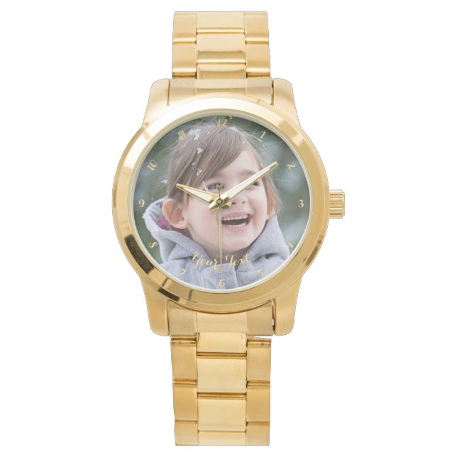 Create Your Own Custom Photo Stylish Gold Bracelet Watch (Front)