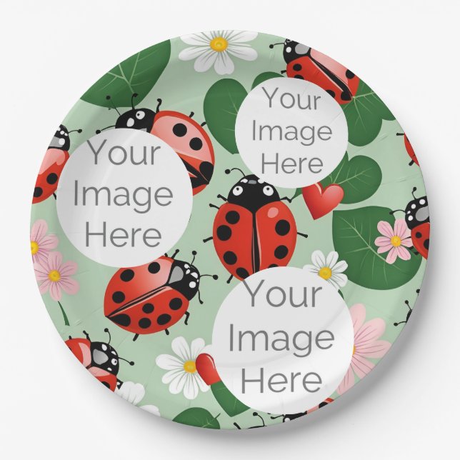 create your own custom photo text ladybug ladybird paper plates (Front)