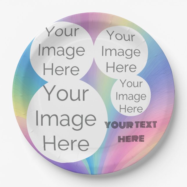 create your own custom photo text pastel rainbow paper plates (Front)