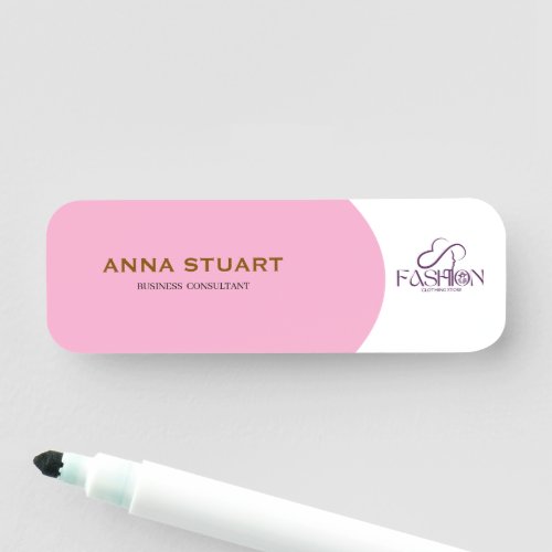 Create Your Own Custom Pink Business Logo Name Tag