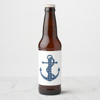 Create your own custom | Plaid tartan blue anchor Beer Bottle Label