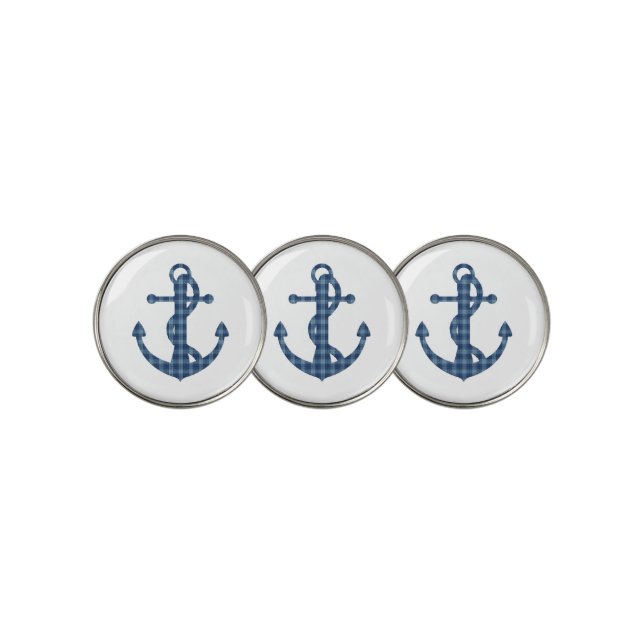 Create your own custom | Plaid tartan blue anchor Golf Ball Marker (3 Up)