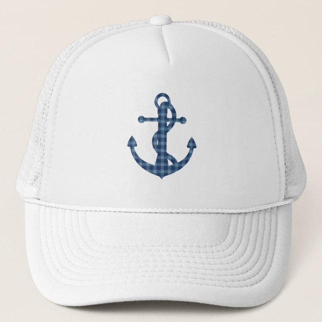 Create your own custom | Plaid tartan blue anchor Trucker Hat (Front)