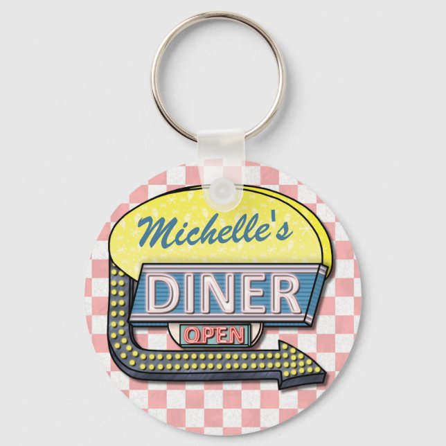 Create Your Own Custom Retro 50's Diner Sign 2 Keychain (Front)