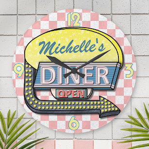 Create Your Own Custom Retro 50's Diner Sign 2 Round Clock