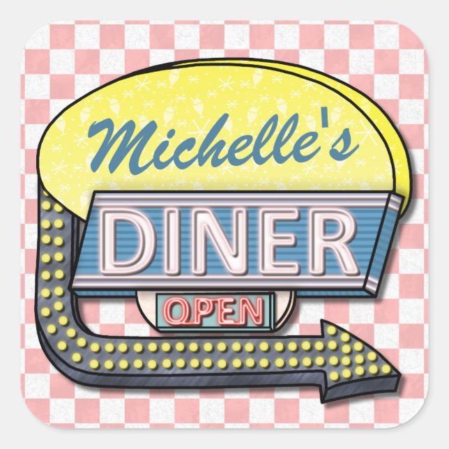 Create Your Own Custom Retro 50's Diner Sign 2 Square Sticker (Front)