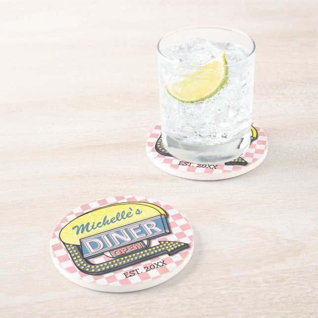 Create Your Own Custom Retro 50's Diner Sign Drink Coaster (Side)