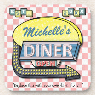 Create Your Own Custom Retro 50's Diner Sign Drink Coaster
