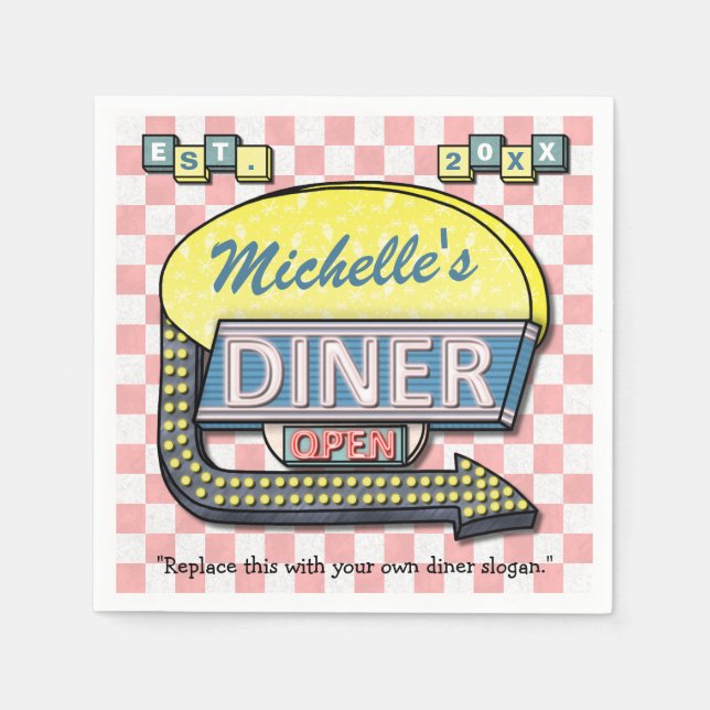 Create Your Own Custom Retro 50's Diner Sign Paper Napkins (Front)