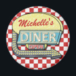 Create Your Own Custom Retro 50's Diner Sign Red Magnet<br><div class="desc">Create your own custom, 1950's style diner sign refrigerator magnet using this easy template. These cool retro magnets have a slightly distressed red-and-white checkered background with a sign on top that says "DINER" and "OPEN" in neon with space for you to add your own first or last name - or...</div>