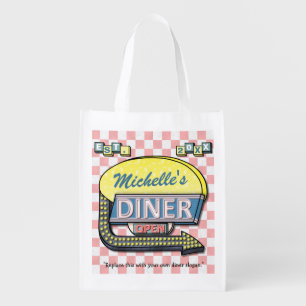 Create Your Own Custom Retro 50's Diner Sign Reusable Grocery Bag