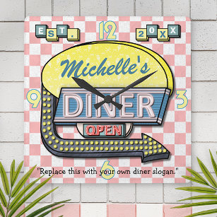 Create Your Own Custom Retro 50's Diner Sign Square Wall Clock