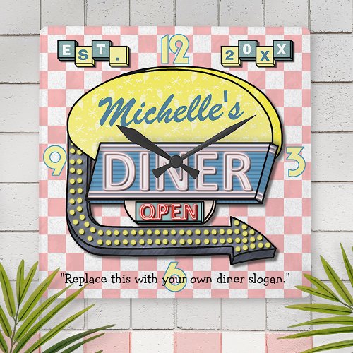 Create Your Own Custom Retro 50s Diner Sign Square Wall Clock