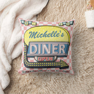 Create Your Own Custom Retro 50's Diner Sign Throw Pillow
