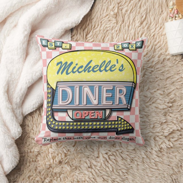 Create Your Own Custom Retro 50's Diner Sign Throw Pillow (Blanket)