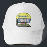 Create Your Own Custom Retro 50's Diner Sign Trucker Hat<br><div class="desc">Create your own custom, 1950's style diner sign hat using this easy template. These cool retro hats have a sign graphic that says "DINER" and "OPEN" in neon with space for you to add your own first or last name - or any other word you'd like. The sign also has...</div>