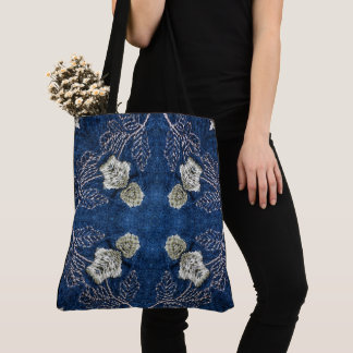 Create Your Own Custom Retro Embroidery Print Blue Tote Bag