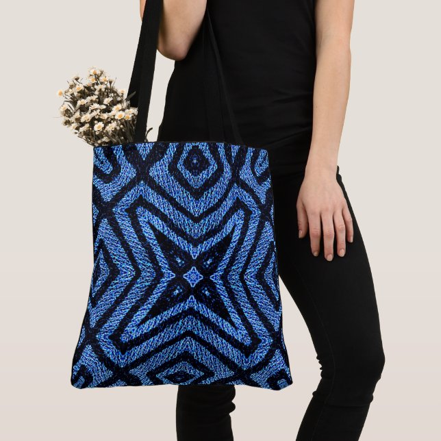 Create Your Own Custom Retro Geometric Denim Print Tote Bag (Close Up)