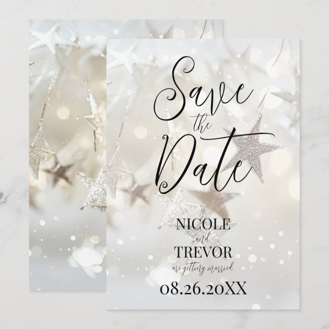 Create Your Own Custom Sparkling Stars Save The Date (Front/Back)