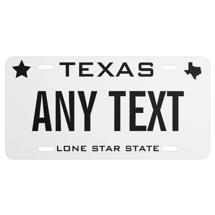 US Metal License Plate Texas V2 Customise your own plate 