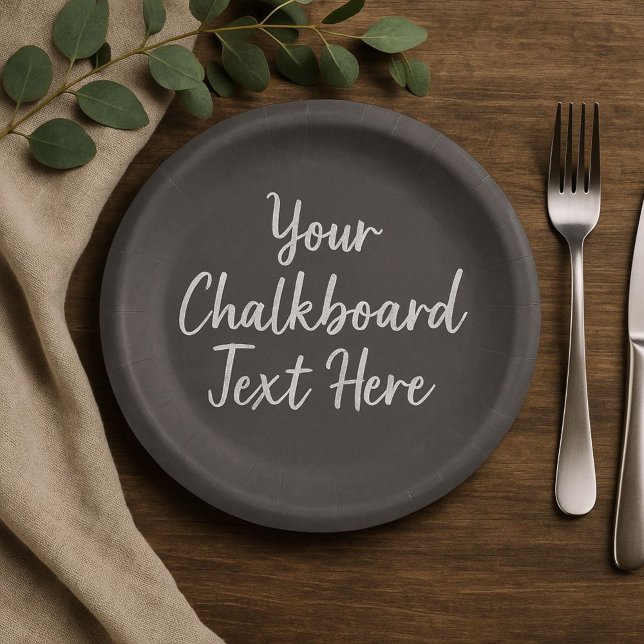 Create Your Own Custom Text Black Chalkboard Paper Plates (Creator Uploaded)