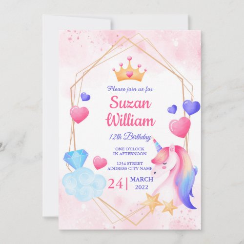 Create your own custom unicorn Birthday party Invitation