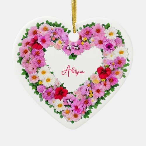 Create Your Own Custom Valentine Floral Love Heart Ceramic Ornament