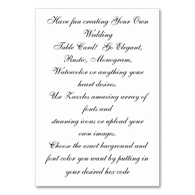 Create Your Own Custom Wedding Table Card (Front)